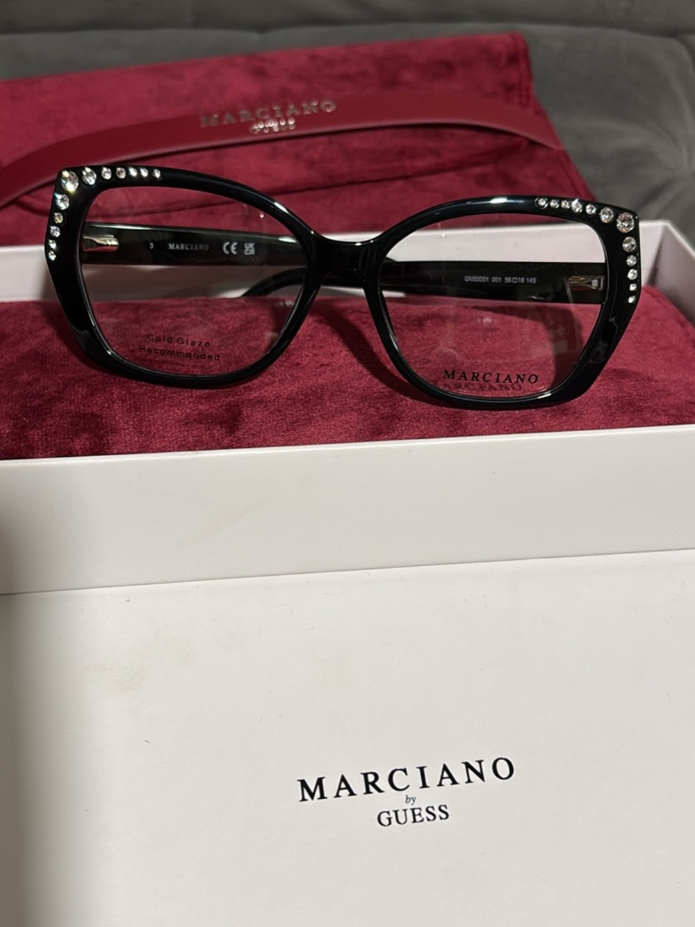 Guess by Marciano Black Crystal-Embellished Cat-Eye Glasses